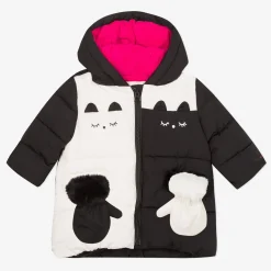 Clearance Baby Girl Black And White Hooded Puffer Jacket Child Outerwear