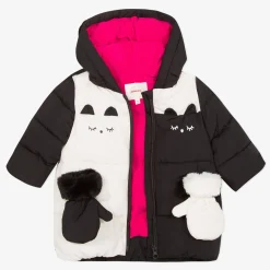 Clearance Baby Girl Black And White Hooded Puffer Jacket Child Outerwear