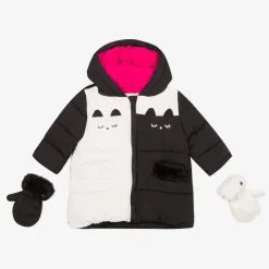 Clearance Baby Girl Black And White Hooded Puffer Jacket Child Outerwear