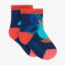 Outlet Baby Girl Blue Socks With Flowers Child Accessories