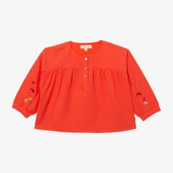 New Baby Girl Orange Woven Embroidered Shirt Child T-Shirts & Tops