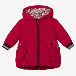 Clearance Baby Girl Red Coated Puffer Jacket And Mittens Child Outerwear