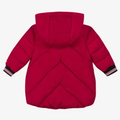 Clearance Baby Girl Red Coated Puffer Jacket And Mittens Child Outerwear