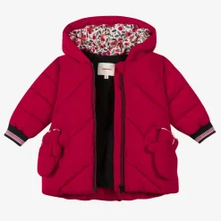 Clearance Baby Girl Red Coated Puffer Jacket And Mittens Child Outerwear