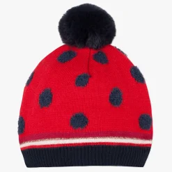 Discount Baby Girl Red Polka Dot Beanie With Pompom Child Accessories