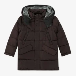Fashion Boys' Brown Coated Parka With Hood Child Outerwear