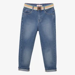 Clearance Girl's Jeans With Light Blue Striped Belt Child Pants & Shorts