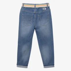 Clearance Girl's Jeans With Light Blue Striped Belt Child Pants & Shorts
