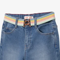 Clearance Girl's Jeans With Light Blue Striped Belt Child Pants & Shorts