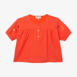 Clearance Girl's Orange Woven Embroidered Blouse Child T-Shirts & Tops