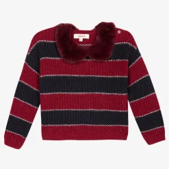 Hot Girls' Striped Sweater With A Detachable Faux Fur Collar Child Cardigans & Sweaters