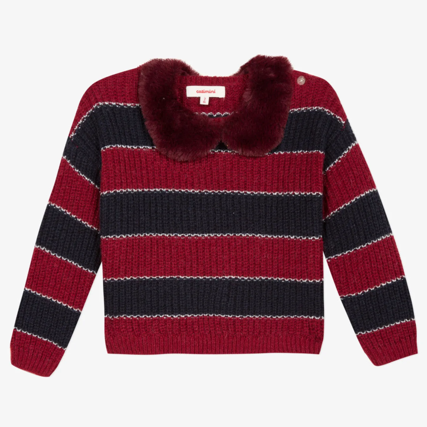 Hot Girls' Striped Sweater With A Detachable Faux Fur Collar Child Cardigans & Sweaters