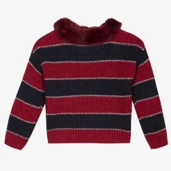 Hot Girls' Striped Sweater With A Detachable Faux Fur Collar Child Cardigans & Sweaters