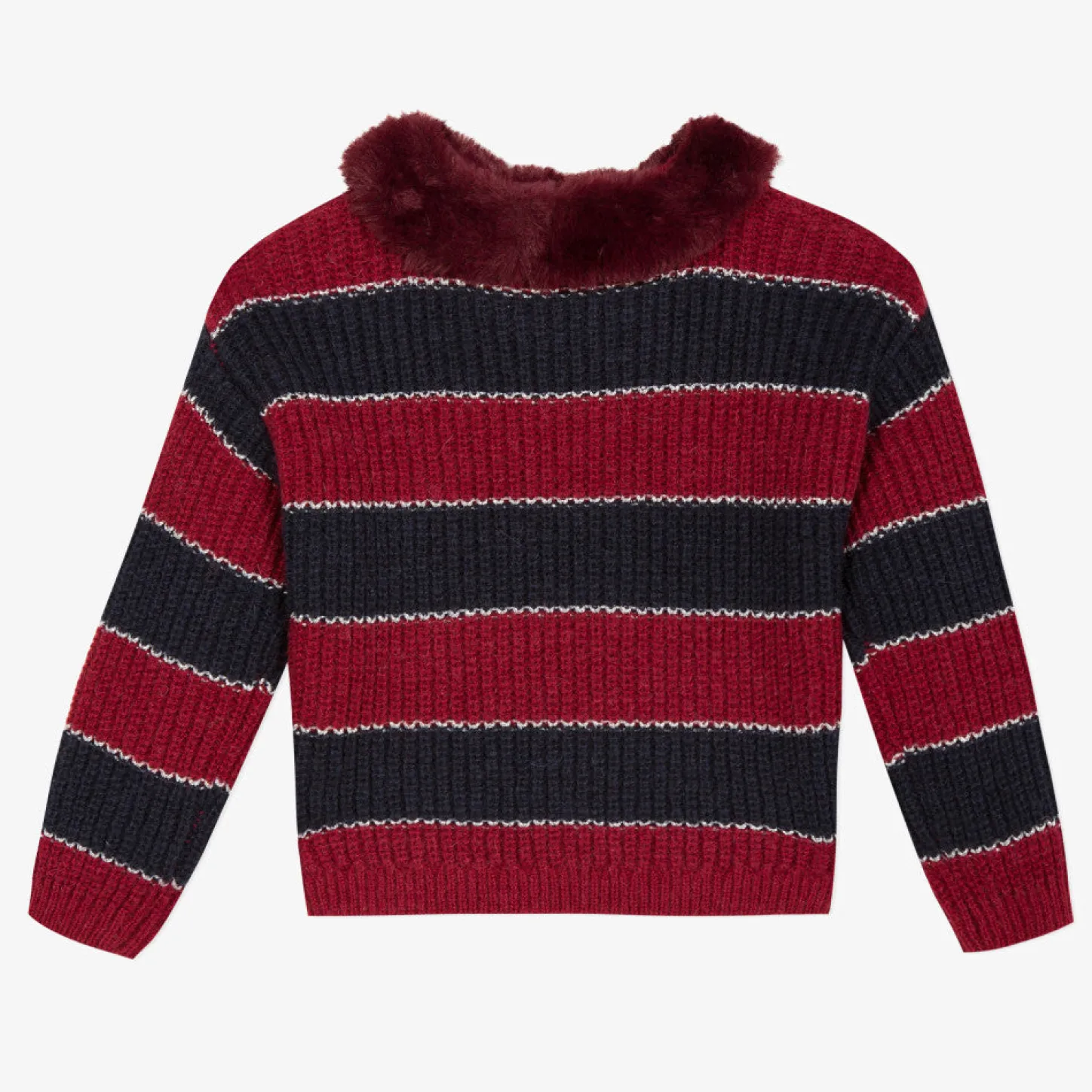 Hot Girls' Striped Sweater With A Detachable Faux Fur Collar Child Cardigans & Sweaters