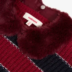 Hot Girls' Striped Sweater With A Detachable Faux Fur Collar Child Cardigans & Sweaters