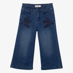 Best Girl's Wide-Leg Blue Embroidered Jeans Child Pants & Shorts