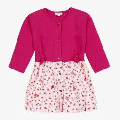 New Newborn Girl Pink Dress With Floral Print And Bows Child Dresses